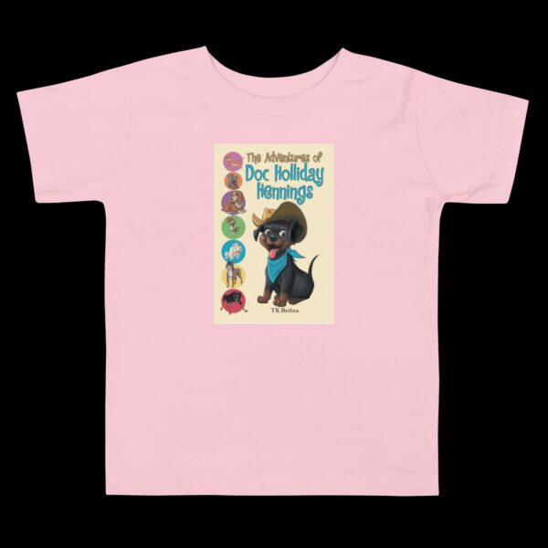 A pink t-shirt with an illustration of a cat.