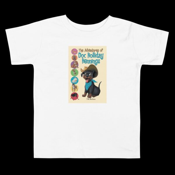 A white t-shirt with an illustration of a cat.